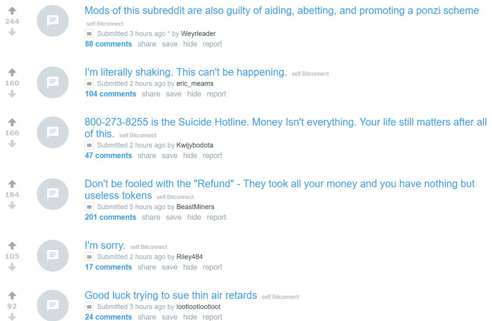 Bitconnect subreddit after scam coming to light (has been turned private now)