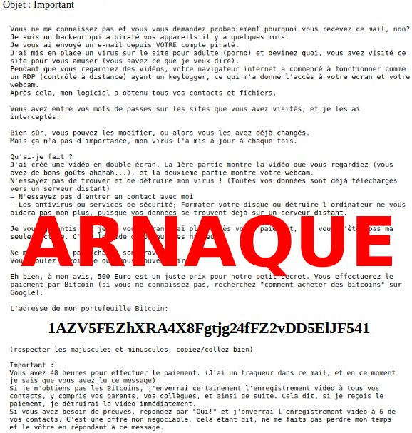 Exemple de courrier d'extorsion